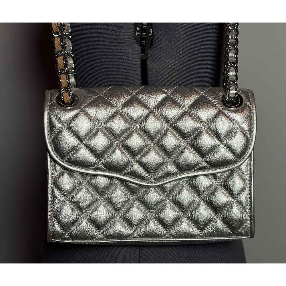 Rebecca Minkoff Quilted Affair Silver Leather Chain Shoulder Bag Crossbody